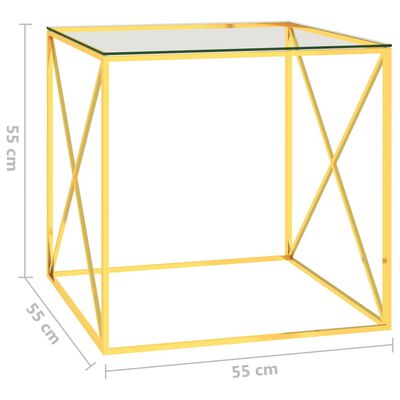 vidaXL Mesa de centro acero inoxidable y vidrio dorado 55x55x55 cm