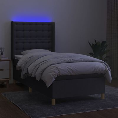 vidaXL Cama box spring colchón y luces LED tela gris oscuro 90x200 cm