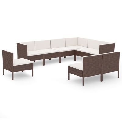 vidaXL Set muebles de jardín 9 pzas y cojines ratán sintético marrón