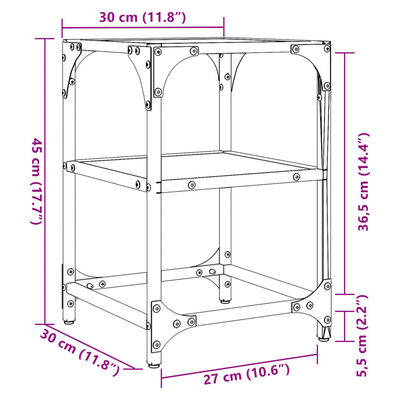 vidaXL Mesas de centro 2 uds acero y tapa de vidrio negro 30x30x45 cm