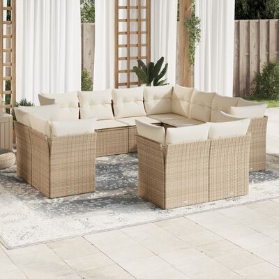 vidaXL Set de sofás de jardín 11pzas con cojines ratán sintético beige