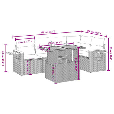 vidaXL Set de muebles de jardín 6 pzas y cojines ratán sintético gris