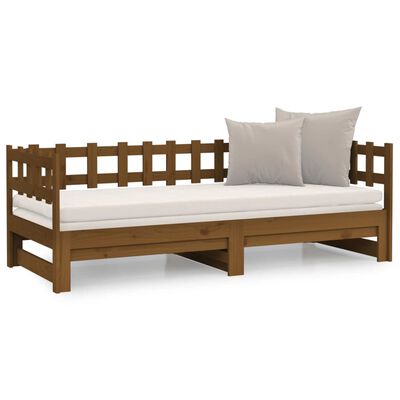 vidaXL Sofá cama extraíble madera de pino marrón miel 2x(80x200) cm