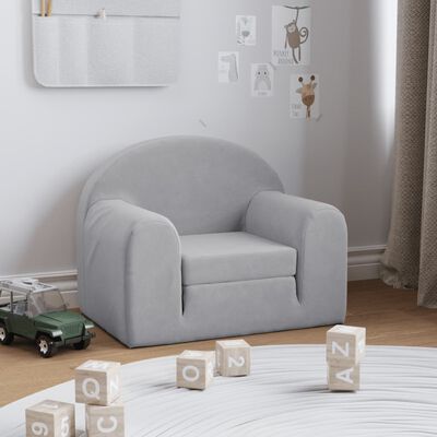 vidaXL Sofá cama infantil felpa suave gris claro