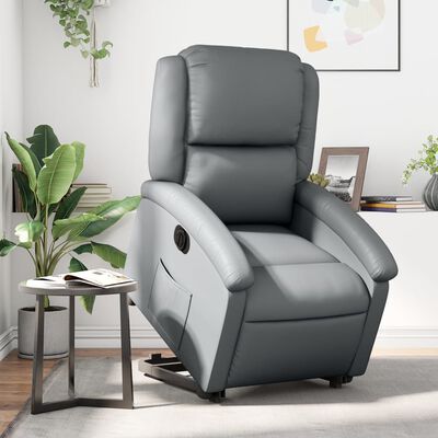 vidaXL Sillón reclinable elevable eléctrico de cuero sintético gris