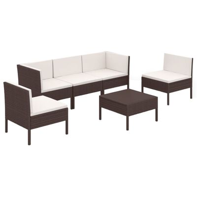 vidaXL Set muebles de jardín 6 pzas y cojines ratán sintético marrón