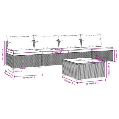 vidaXL Set de sofás de jardín 5 piezas y cojines ratán sintético gris