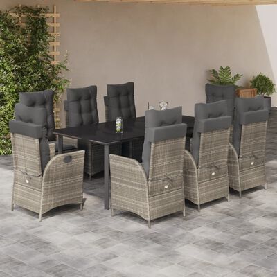 vidaXL Set comedor de jardín 9 pzas cojines ratán sintético gris claro