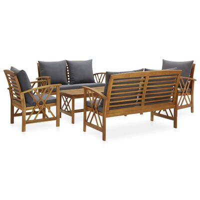 vidaXL Muebles de jardín 5 piezas con cojines madera maciza de acacia