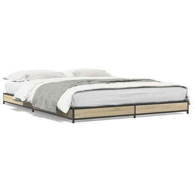 vidaXL Estructura cama madera ingeniería metal roble Sonoma 135x190 cm