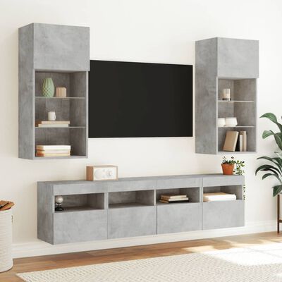 vidaXL Mueble de TV de pared con luces LED gris hormigón 40x30x40 cm