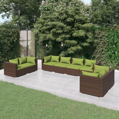 vidaXL Set muebles de jardín 8 piezas y cojines ratán sintético marrón