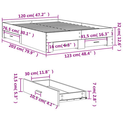 vidaXL Cama con cajones madera ingeniería gris Sonoma 120x200 cm