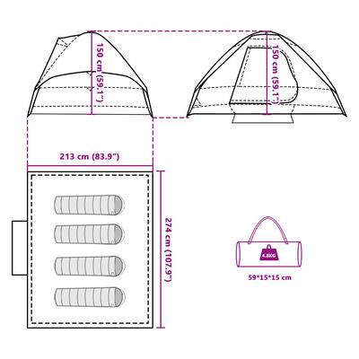 vidaXL Tienda de campaña iglú para 4 personas impermeable verde