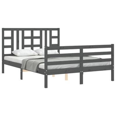 vidaXL Estructura de cama con cabecero madera maciza gris 140x190 cm