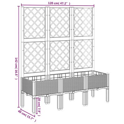 vidaXL Jardinera con enrejado PP marrón 120x40x142 cm