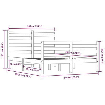 vidaXL Estructura de cama de madera maciza de pino blanca 140x200 cm