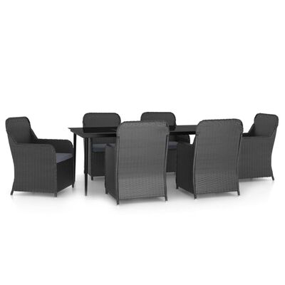 vidaXL Juego de comedor de jardín 7 piezas con cojines negro