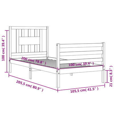 vidaXL Estructura de cama con cabecero madera maciza negro 100x200 cm