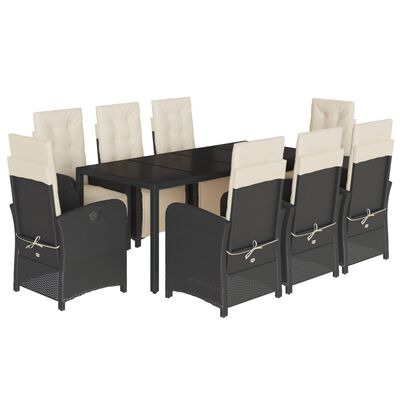 vidaXL Set de comedor de jardín 9 pzas y cojines ratán sintético negro