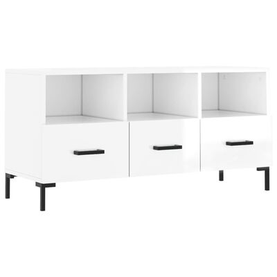 vidaXL Mueble de TV madera contrachapada blanco brillo 102x36x50 cm