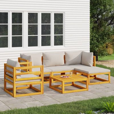 vidaXL Set muebles de jardín 6 pzas madera maciza y cojines gris claro