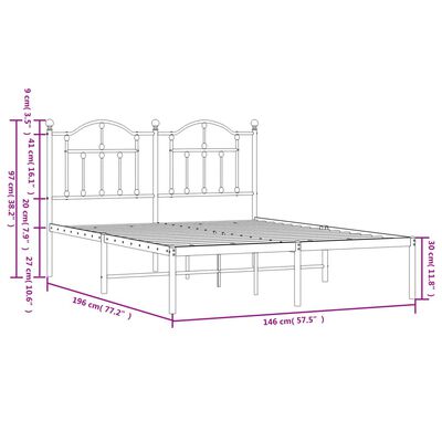 vidaXL Estructura de cama de metal con cabecero blanca 140x190 cm