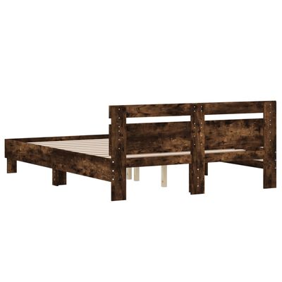 vidaXL Cama con cabecero madera de ingeniería roble ahumado 150x200 cm