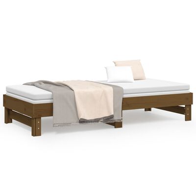 vidaXL Sofá cama extraíble madera maciza de pino marrón 2x(100x200) cm