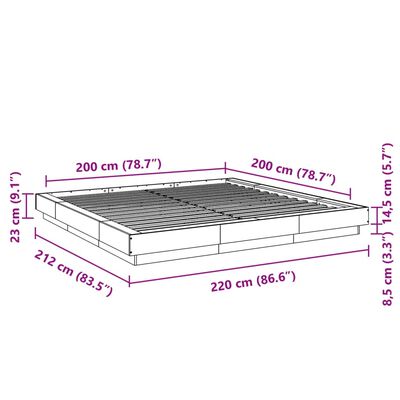 vidaXL Estructura de cama madera de ingeniería roble Sonoma 200x200 cm