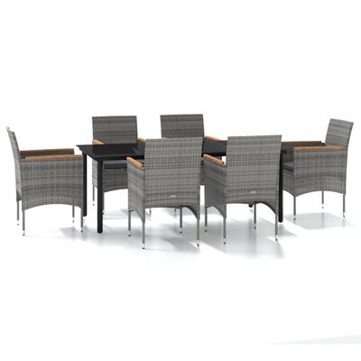 vidaXL Juego de comedor de jardín 7 piezas con cojines gris y negro