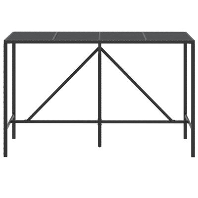 vidaXL Mesa alta bar ratán PE y superficie vidrio negro 180x70x110 cm