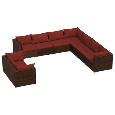 vidaXL Set muebles de jardín 9 piezas y cojines ratán sintético marrón