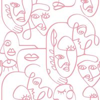 Noordwand Papel pintado Friends&Coffee Line Art Faces blanco y rosa