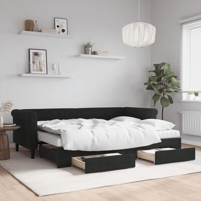 vidaXL Sofá cama nido con cajones terciopelo negro 80x200 cm