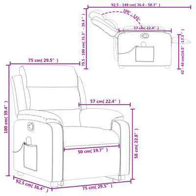 vidaXL Sillón reclinable de masaje de pie cuero artificial negro