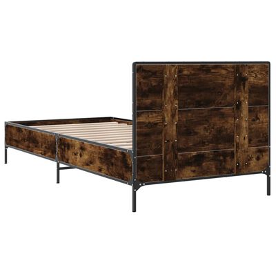 vidaXL Estructura cama madera ingeniería metal roble ahumado 90x190 cm