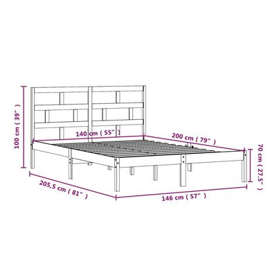 vidaXL Estructura de cama de madera maciza de pino negro 140x200 cm