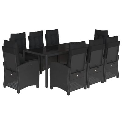 vidaXL Set de comedor de jardín 9 pzas y cojines ratán sintético negro