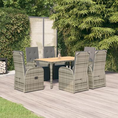 vidaXL Set comedor jardín 7 pzas y cojines ratán sintético gris