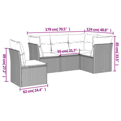 vidaXL Set de muebles de jardín 5 pzas y cojines ratán sintético negro