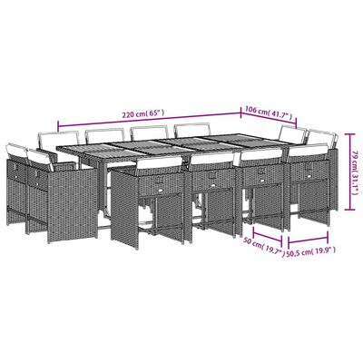 vidaXL Set comedor jardín y cojines 13 pzas ratán sintético gris claro