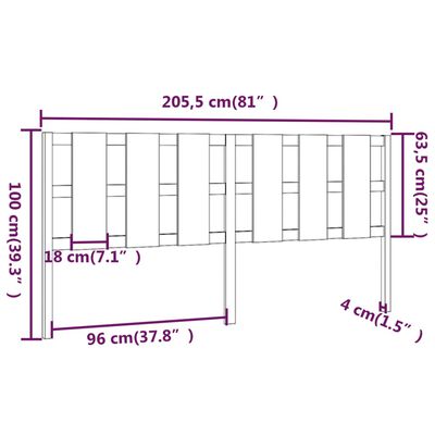 vidaXL Cabecero de cama madera maciza pino marrón miel 205,5x4x100 cm