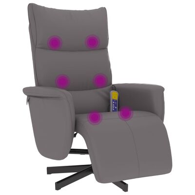 vidaXL Sillón reclinable de masaje con reposapiés cuero sintético gris