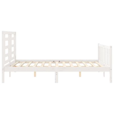 vidaXL Estructura de cama matrimonio con cabecero madera maciza blanco