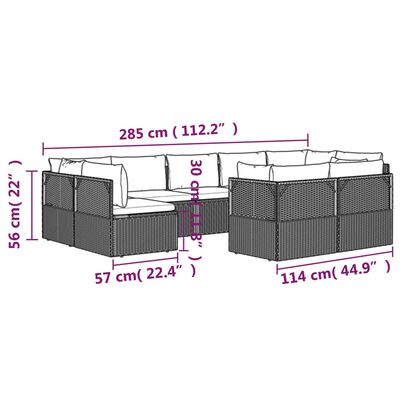 vidaXL Set de muebles de jardín 9 pzas y cojines ratán sintético gris