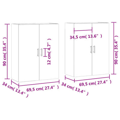 vidaXL Armario de pared 2 unidades roble Sonoma 69,5x34x90 cm