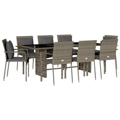 vidaXL Set comedor jardín 9 pzas y cojines ratán sintético gris