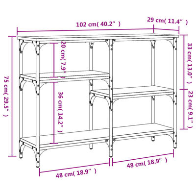 vidaXL Mesa consola madera de ingeniería roble ahumado 102x29x75 cm