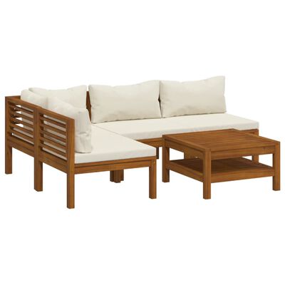 vidaXL Muebles de jardín 5 pzas cojines crema madera maciza de acacia